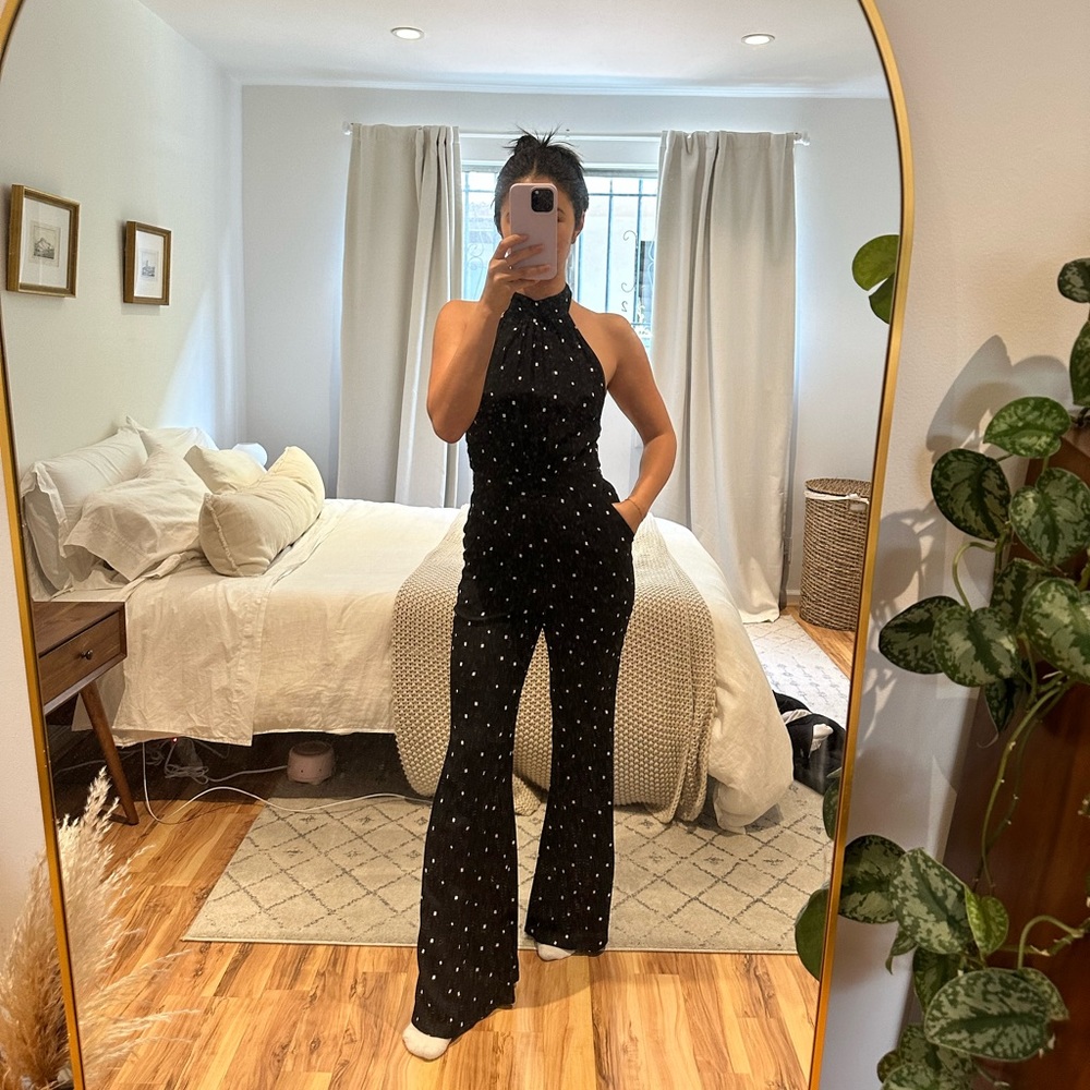 FLYNN SKYE POLKA DOT HALTER JUMPSUIT SZ SMALL